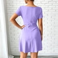 thumbnail image 5 of ClodeEU Women's Square Neck Front Tie Short Sleeve Mini Dress,Casual Slim Waist Flared A Line Sundress Purple,Women's Plus S, 5 of 6