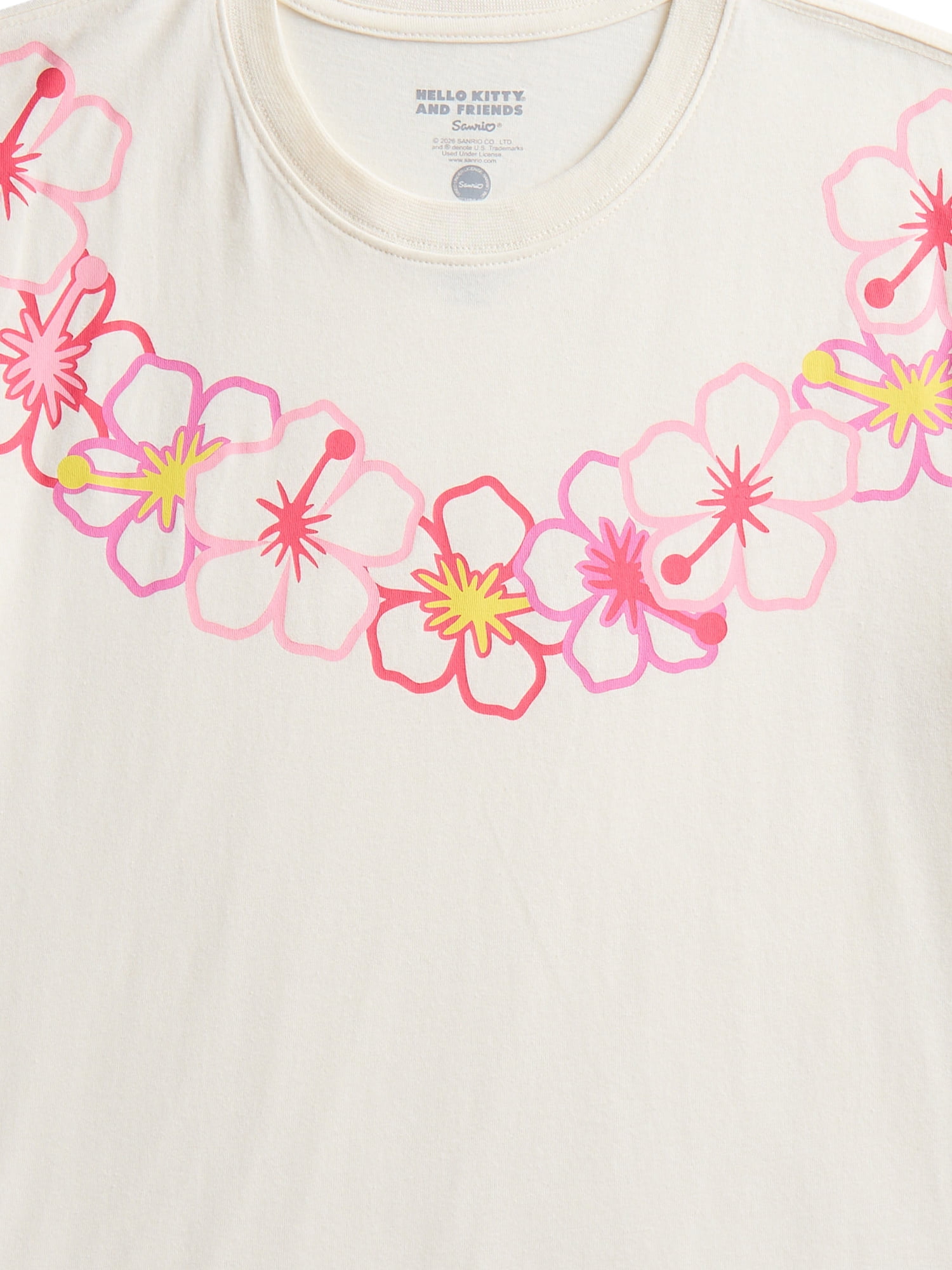 Hello Kitty Women's Aloha Lei Crop Tee with Short Sleeves, Sizes XXS-XXL