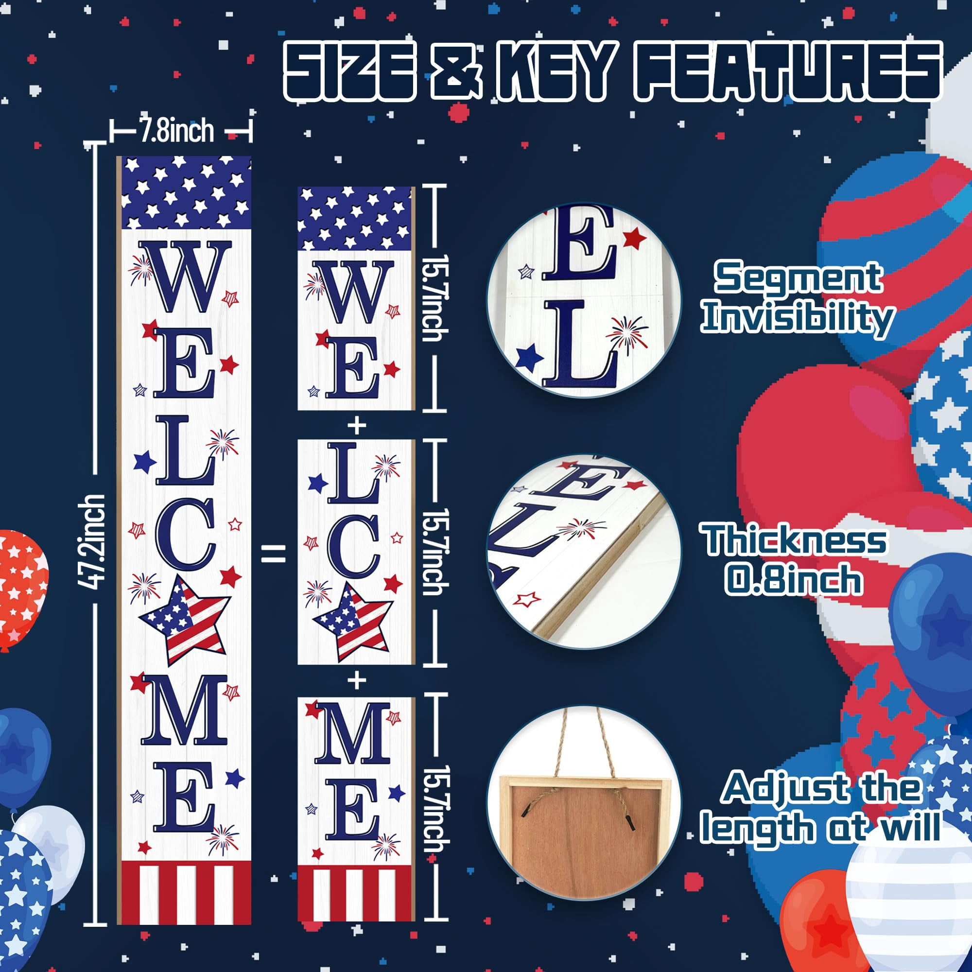 Patriotic 4th Of July Welcome Sign For Front Porch  250th Anniversary Memorial Day Wooden Outdoor Patio Flag Standing Yard Summer Door Signs Garden Wall