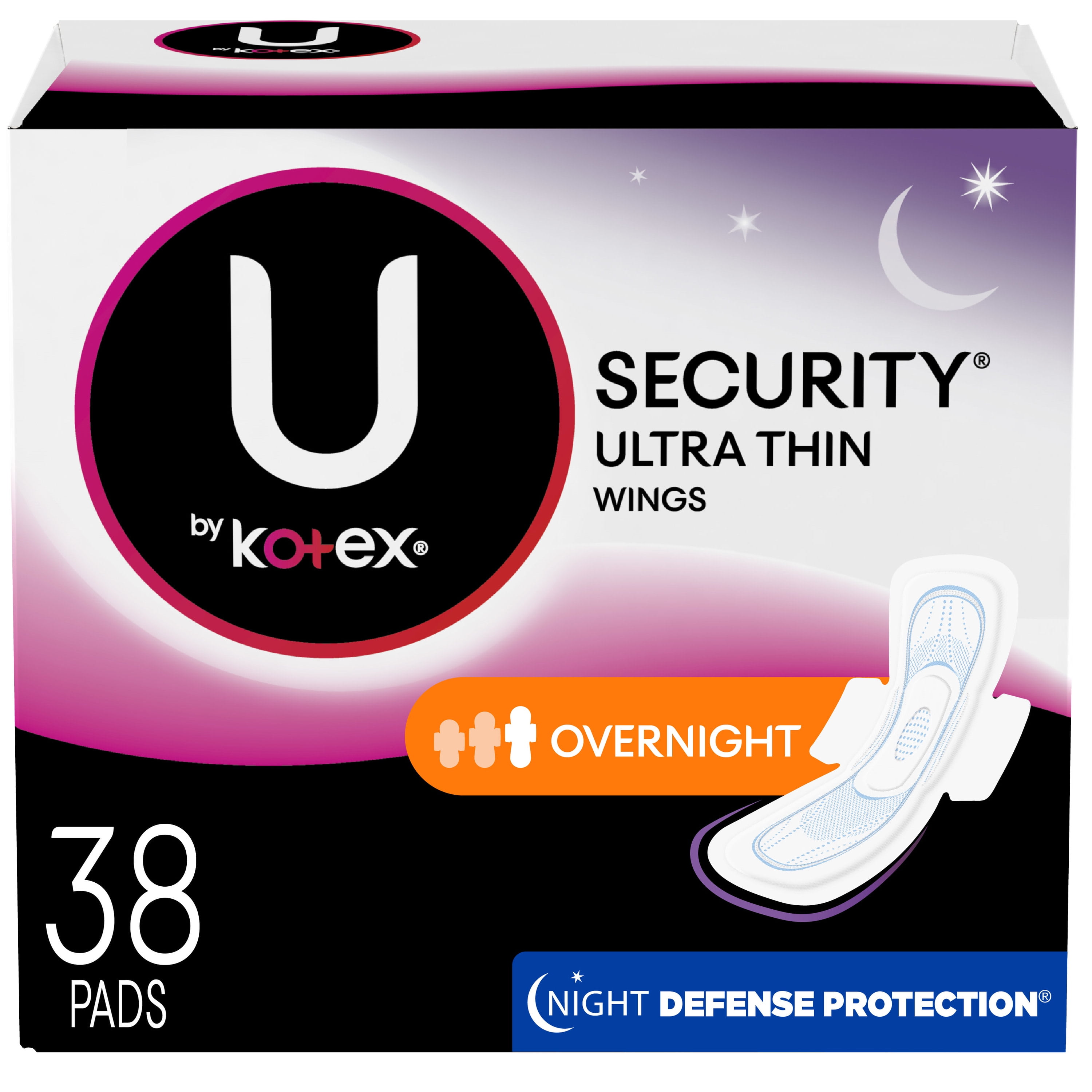 U By Kotex Security Ultra Thin Pads With Wings Overnight Unscented 38 Count Brickseek