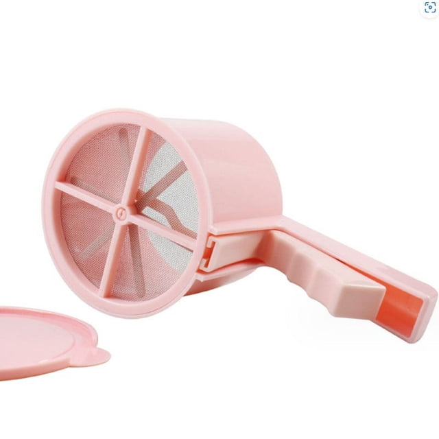 Strainer with Handle, New Plastic Flour R Sieve Filter Baking Icing Sugar Powder Strainer Handle Screen Squeezing Screen Flour for Baking