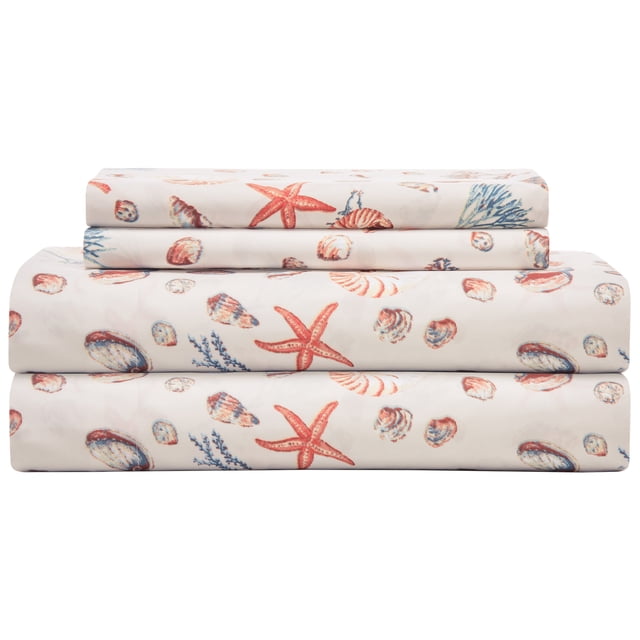 Elite Home Microfiber Coastal Bed Sheet Set, King, Oceanside Sand