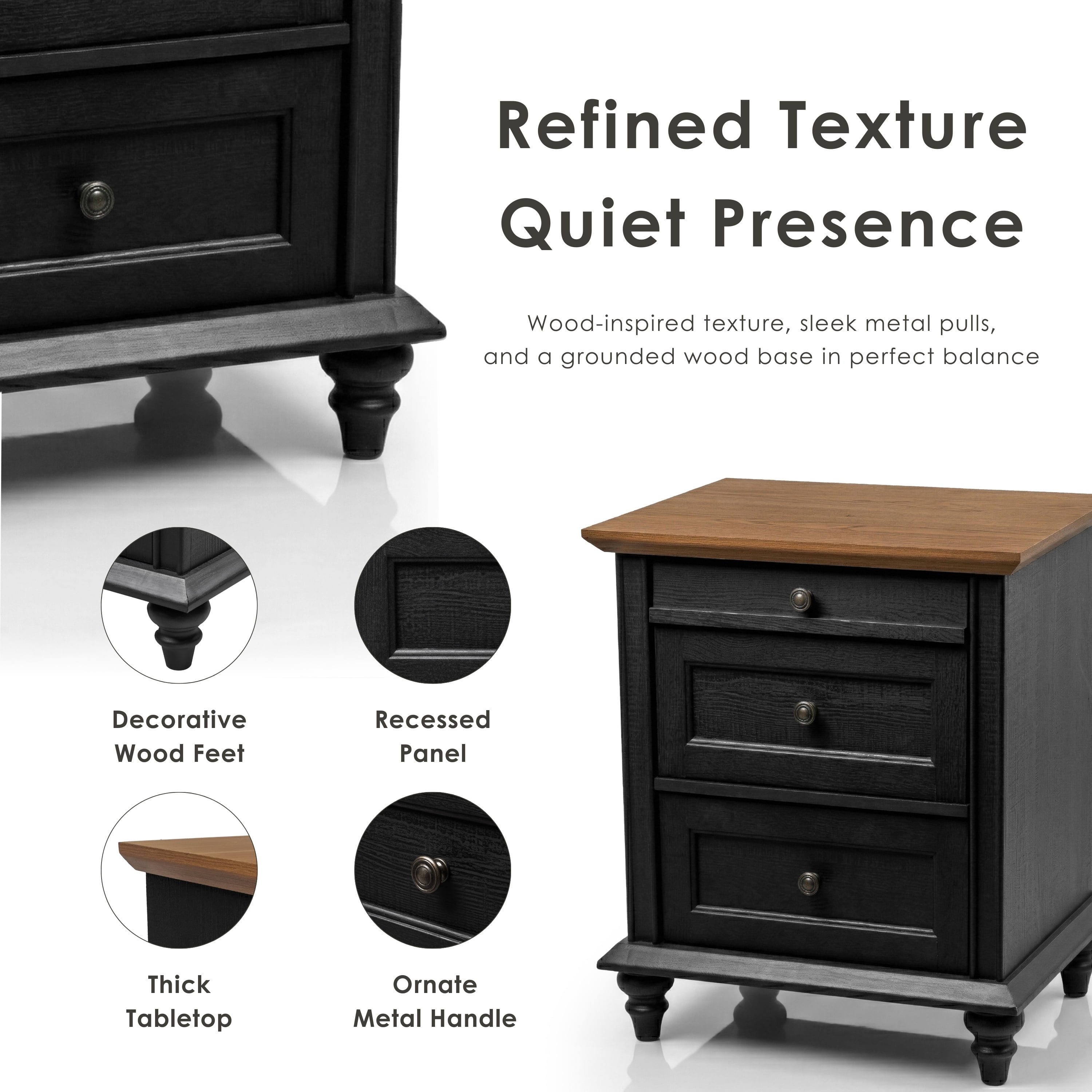 Furniture of America Calix Traditional Wood 3-Drawer Kids Nightstand, Black