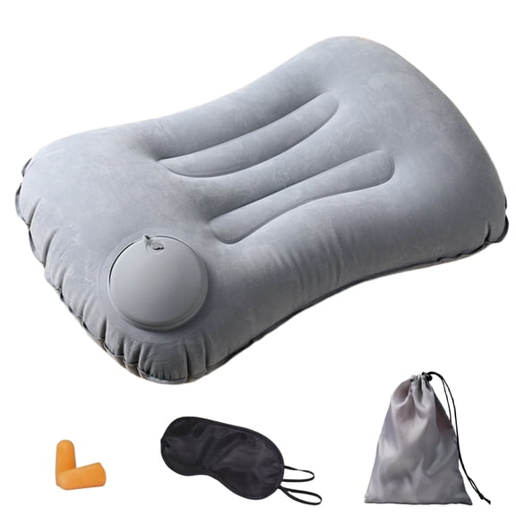 Inflatable Camping Pillow Set, Press-to-Inflate Travel Pillow with Eye Mask Earplugs Storage Bag, 3 Colors