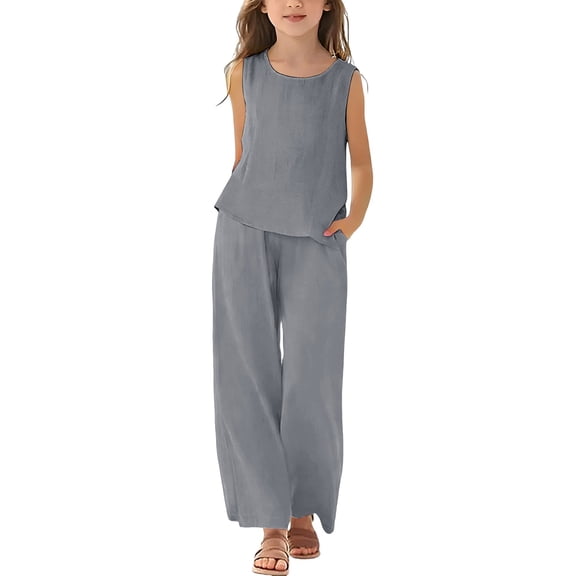 Tween Girls Clothes Summer 2 Piece Outfit Set Ruffle Cami Top Wide Leg Pants with Pockets Size 3-14 Teen Girl Clothes Sets