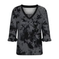 thumbnail image 6 of Alkepwun Women's Tops Casual Floral Print Faux Two-Piece V Neck Front Pleats Bell Sleeve Summer T-Shirt Lightweight Flowing Breathable Plus Size Top, 6 of 6
