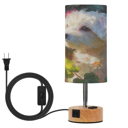 Touch Control Table Lamp with Wood Grain Metal Base 3 Color Temperature Adjustable LED Eye Caring Desk Lamp for Bedroom Study Fluffy Pup Garden