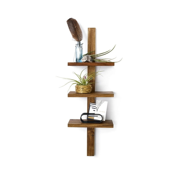 Design Ideas Takara Column Shelf, Natural Teak Decorative Wall Mounted Shelving Unit with 3