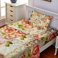 thumbnail image 2 of Ambesonne Retro Fitted & Top Sheet Set with Sham, Psychedelic Floral Motif, Pink Green Cream, 2 of 5