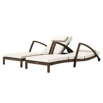 Wicker Chaise Lounge Chairs Set of 2, Outdoor Patio Loungers with Adjustable Back, Wheels & Cushions, Beige