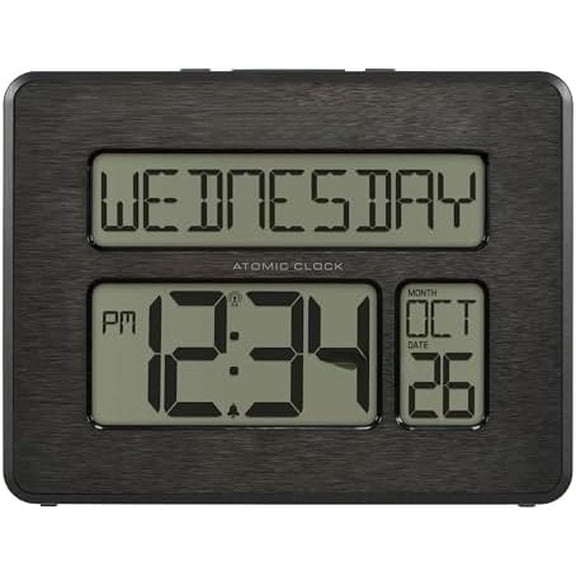 513-1419C Atomic Digital Wall Clock with Calendar and Indoor Temperature