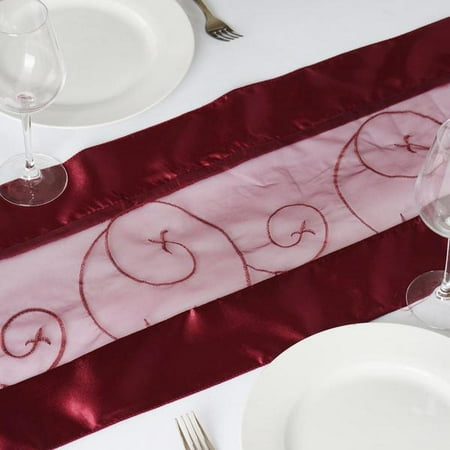 

BalsaCircle 14 x 108 Table Runner Satin Edges Embroidered Organza Burgundy