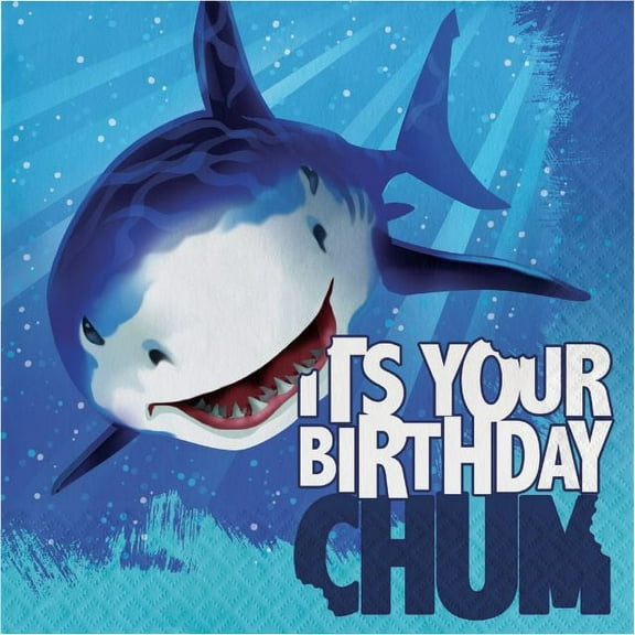 Party Creations Shark Splash Happy Birthday Lunch Napkins, 16 Ct