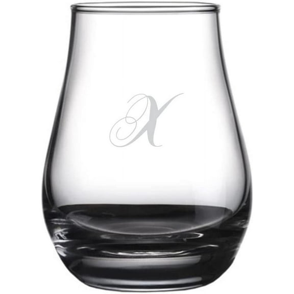 Chopin Script Etched Monogram Spey Dram Whisky Tasting Glass Letter X