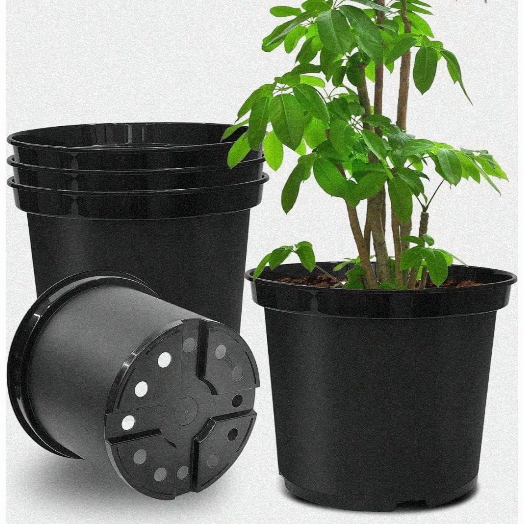 5 Gallon 12 Inch Plastic Nursery Pots Plant Containers With Drainage Holes Round Sturdy Garden Planters For Indoor Outdoor Greenery Gardening Gifts For Women 5Pack Black