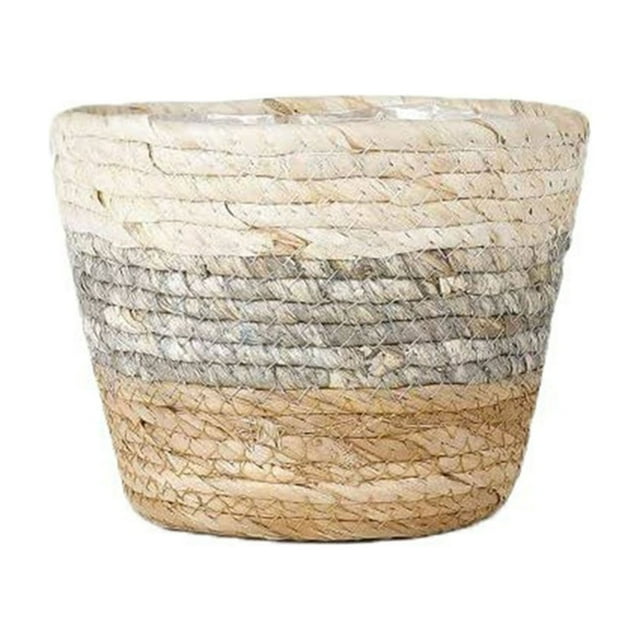 Flower Pot Yard Potted Flowers Rattan Flower Desktop Soil Cultivation Handmade Rattan Durable Eco-Friendly Built-In Soil System Indoor Outdoor Home Office Garden Decor