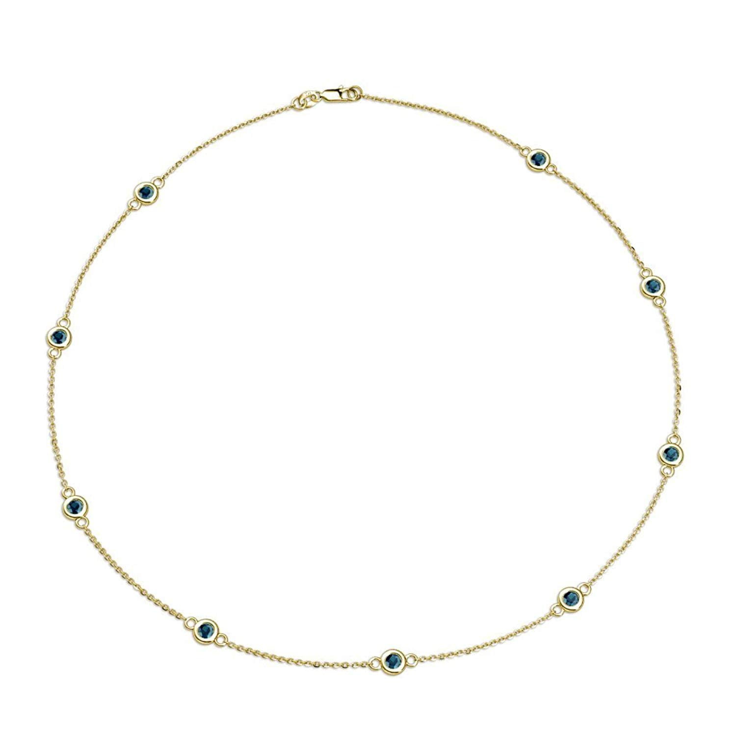 Blue Diamond 9 Station Necklace 1.35 cttw in 14K Yellow Gold by TriJewels