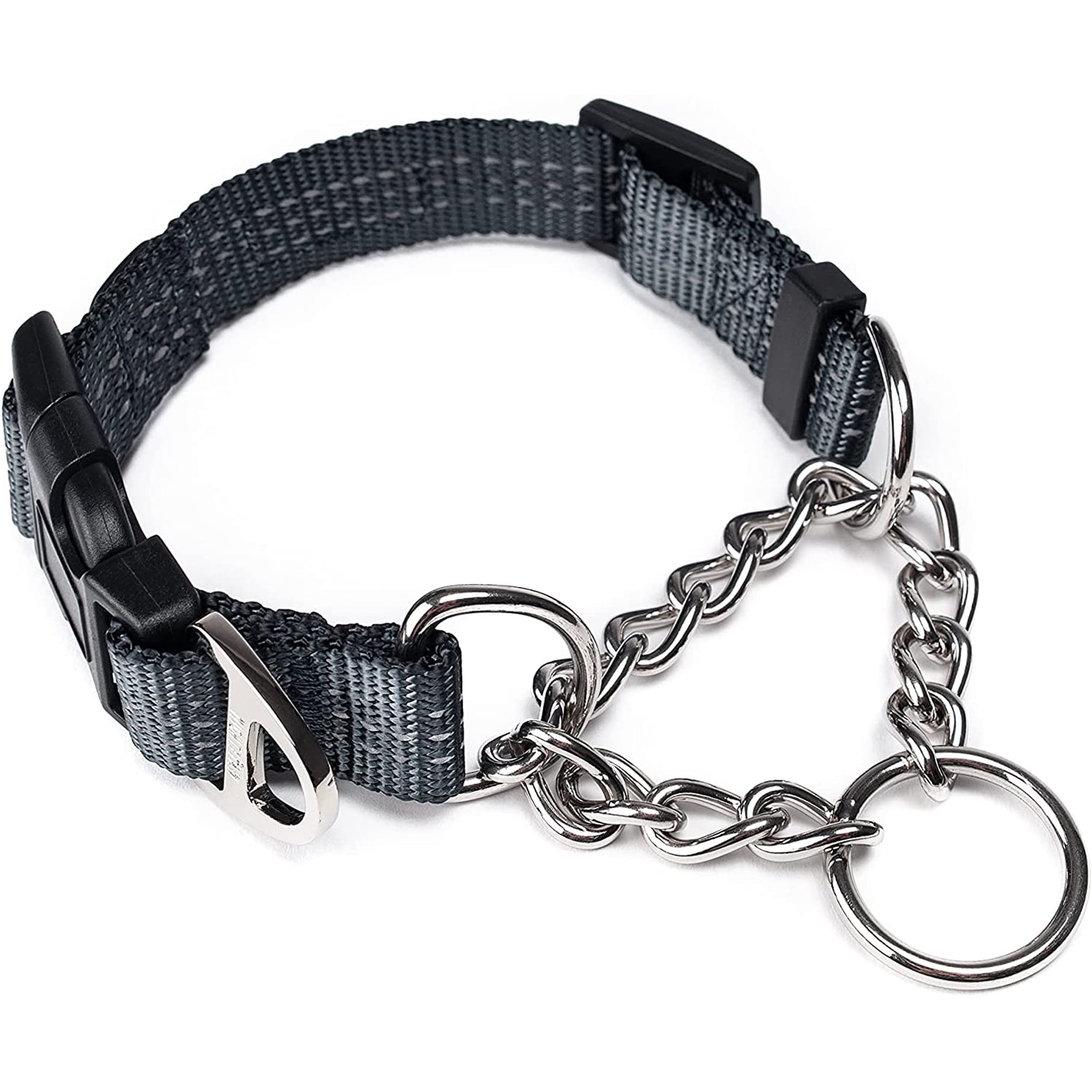 Mighty Paw Martingale Dog Collar - Stainless Steel Chain, Heavy Duty Buckle - Medium, Gray