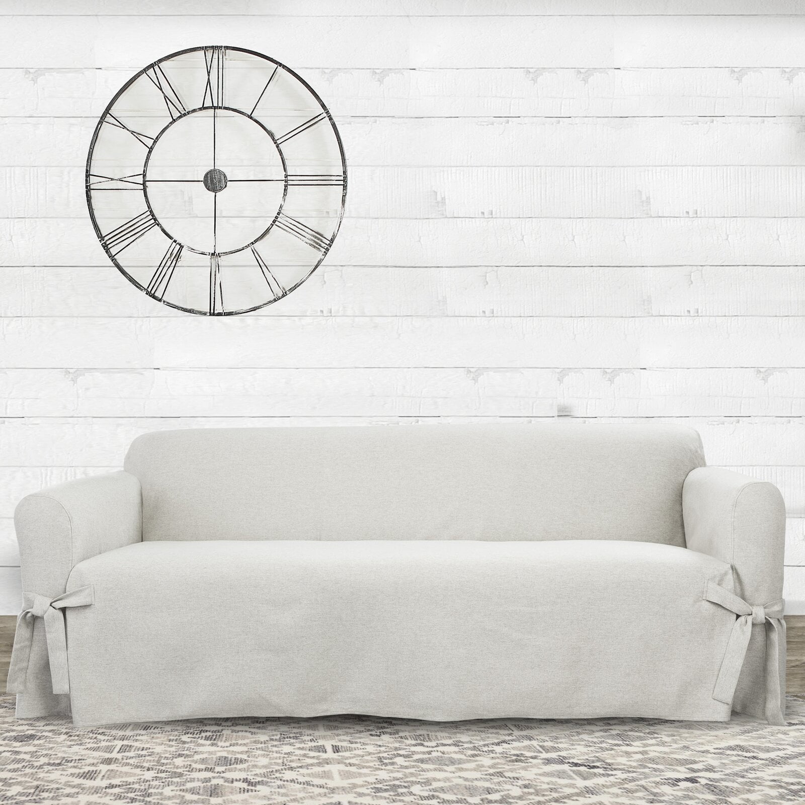 Surefit Farmhouse Basketweave One Piece Sofa Slipcover With Ties, 14