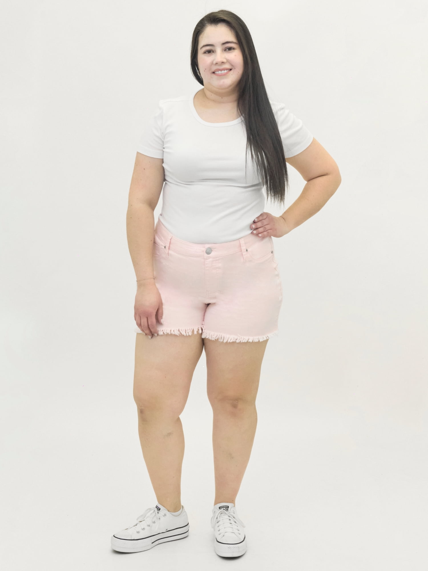A3Denim Women's Plus Size Raw Edge Denim Shorts, 5" Inseam, Sizes 16W-24W