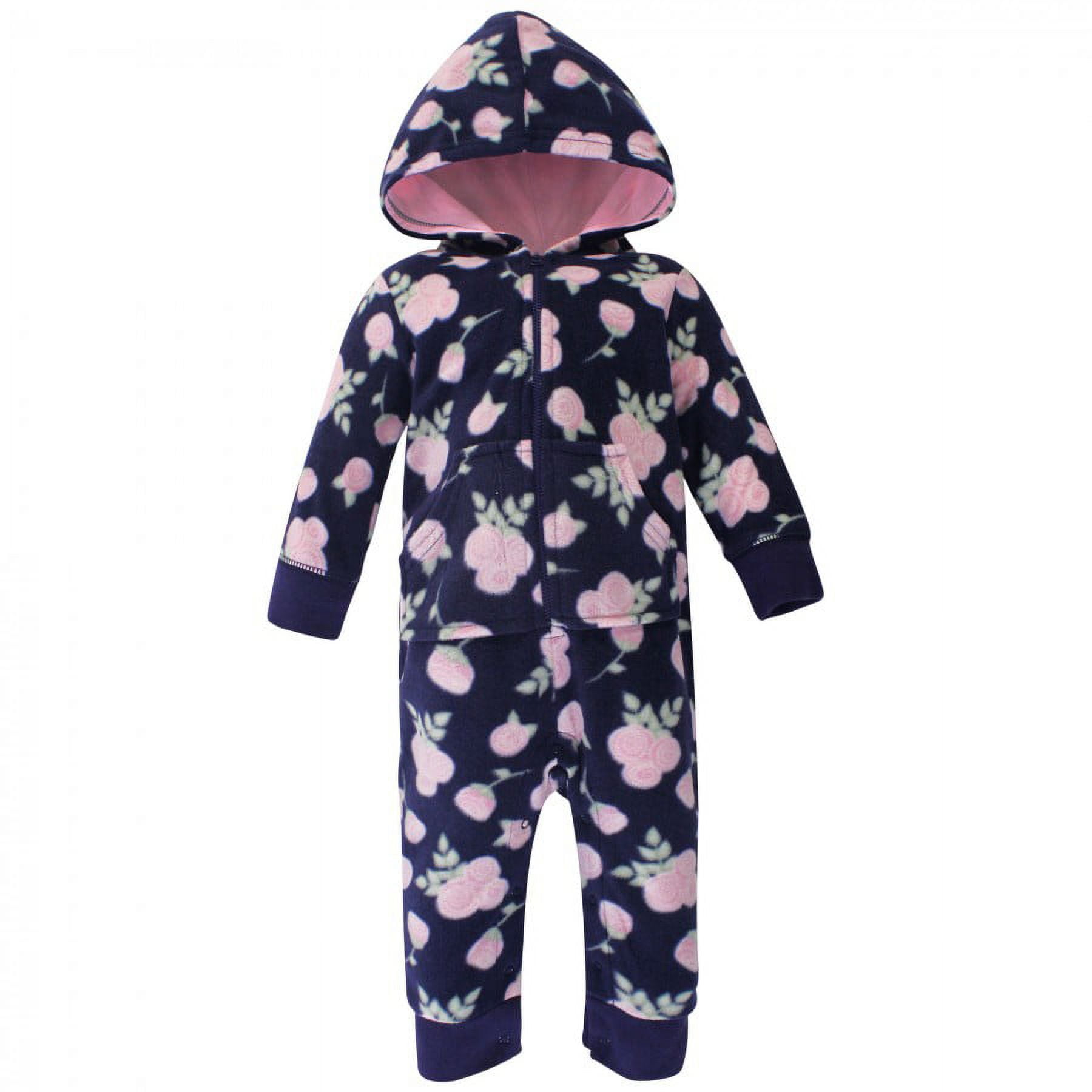 Hudson Baby Infant Girl Fleece Jumpsuits, Coveralls, and Playsuits 2pk, Navy Rose, 9-12 Months