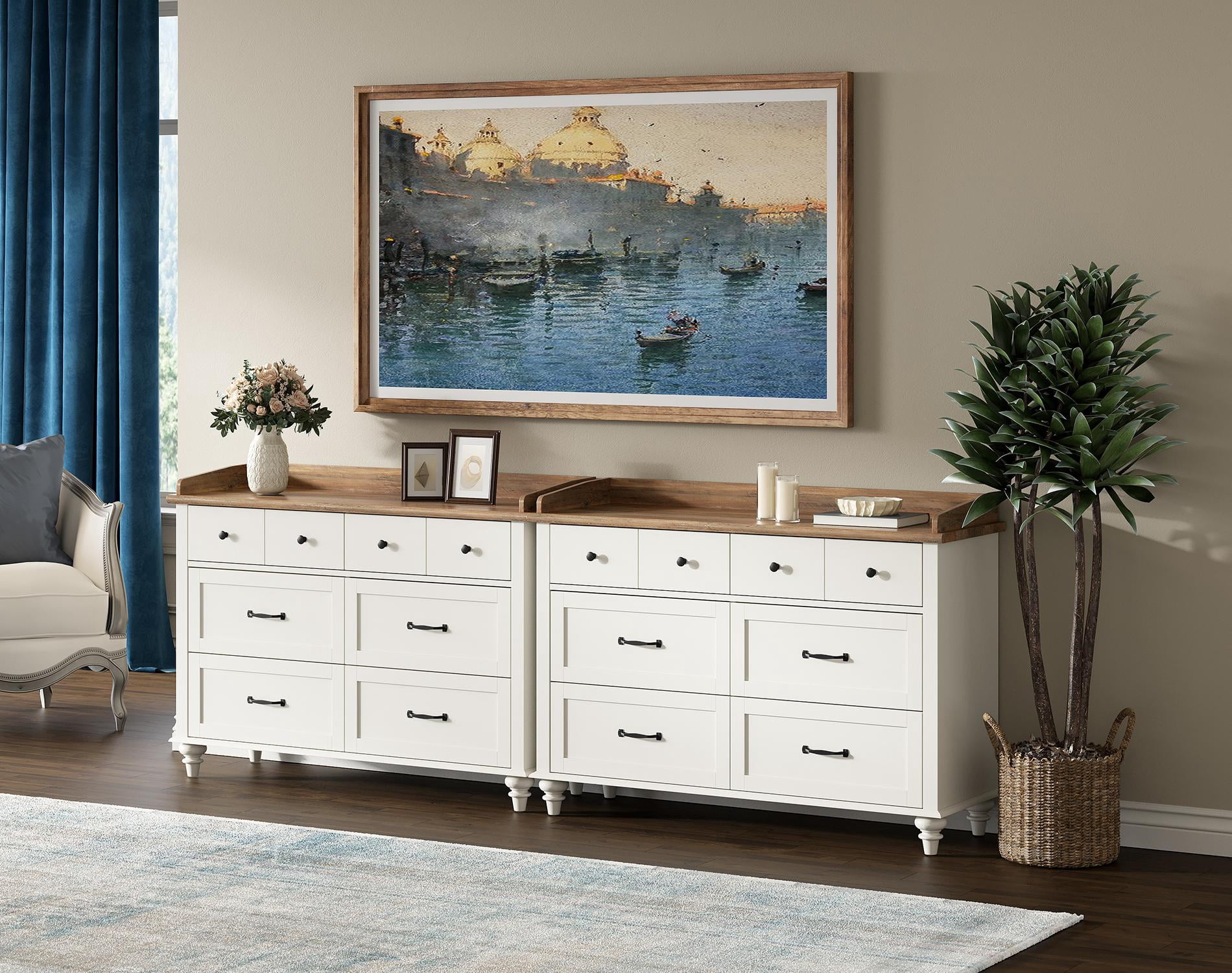Set of 2 Dressers with 12 Drawers, Wooden Kids Dresser for Kids Room Living Room, White
