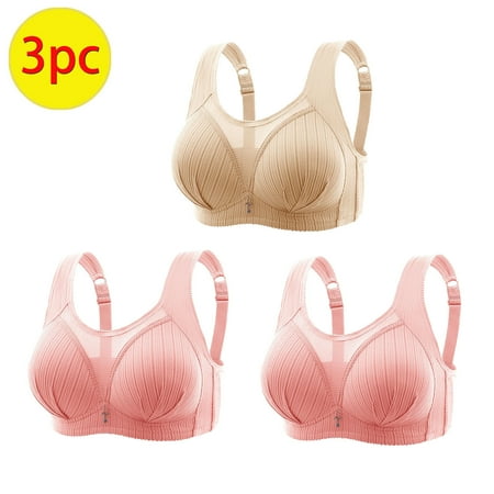 Crunowin Women s Bra 3 Pack  Breathable Lingerie Plus Size Push Up Wire Free Comfort Everyday Underwear Khaki L
