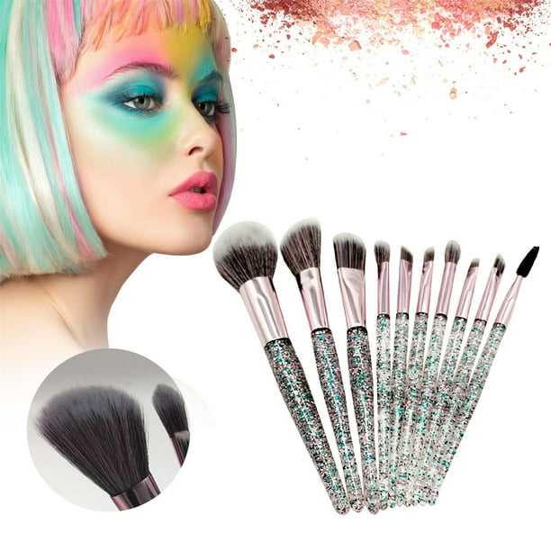 Rubor para mejillas, rubor en polvo rosa, juego de 10 brochas de maquillaje portátiles, brochas, juego de brochas para sombras de ojos, brochas de maquillaje