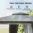 thumbnail image 6 of 12 X 9 FT Double-roof Design Canopy Shelter, Large Outdoor Gazebo with Steel Columns, Outdoor Heavy Duty Party Tent with Mosquito Nettings and Privacy Screens for Backyard, Garden, Lawn, Dark Gray, 6 of 9
