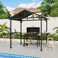 thumbnail image 2 of ALAULM 8'x 5' Hardtop Grill Gazebo, Outdoor BBQ Metal Roof Canopy with 2 Metal Side Shelves & 5 Tool Hooks for Patio, Garden, Backyard, Poolside (Black), 2 of 10