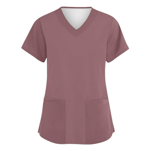 Garbnen Women Scrub Tops Stretch V Neck Short Sleeve Nursing Uniforms with Pocket Solid Color Fall shirts for Women S-5XL
