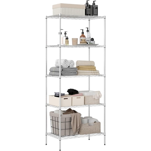 TerraOutfit | 5-Tier Wire Storage Shelves | 14 x 24 x 60 | Chrome | with Adjustable Racks | Metal Shelf, Holds Upto 500 lbs | No-Tool Assembly | Ideal for Home & Garage Shelving