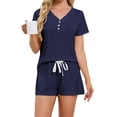 thumbnail image 2 of NTACZA Women's Pajama Sets T-Shirt and Shorts Henley Button Pjs 2 Piece Sleepwear Sets Size XL, 2 of 6