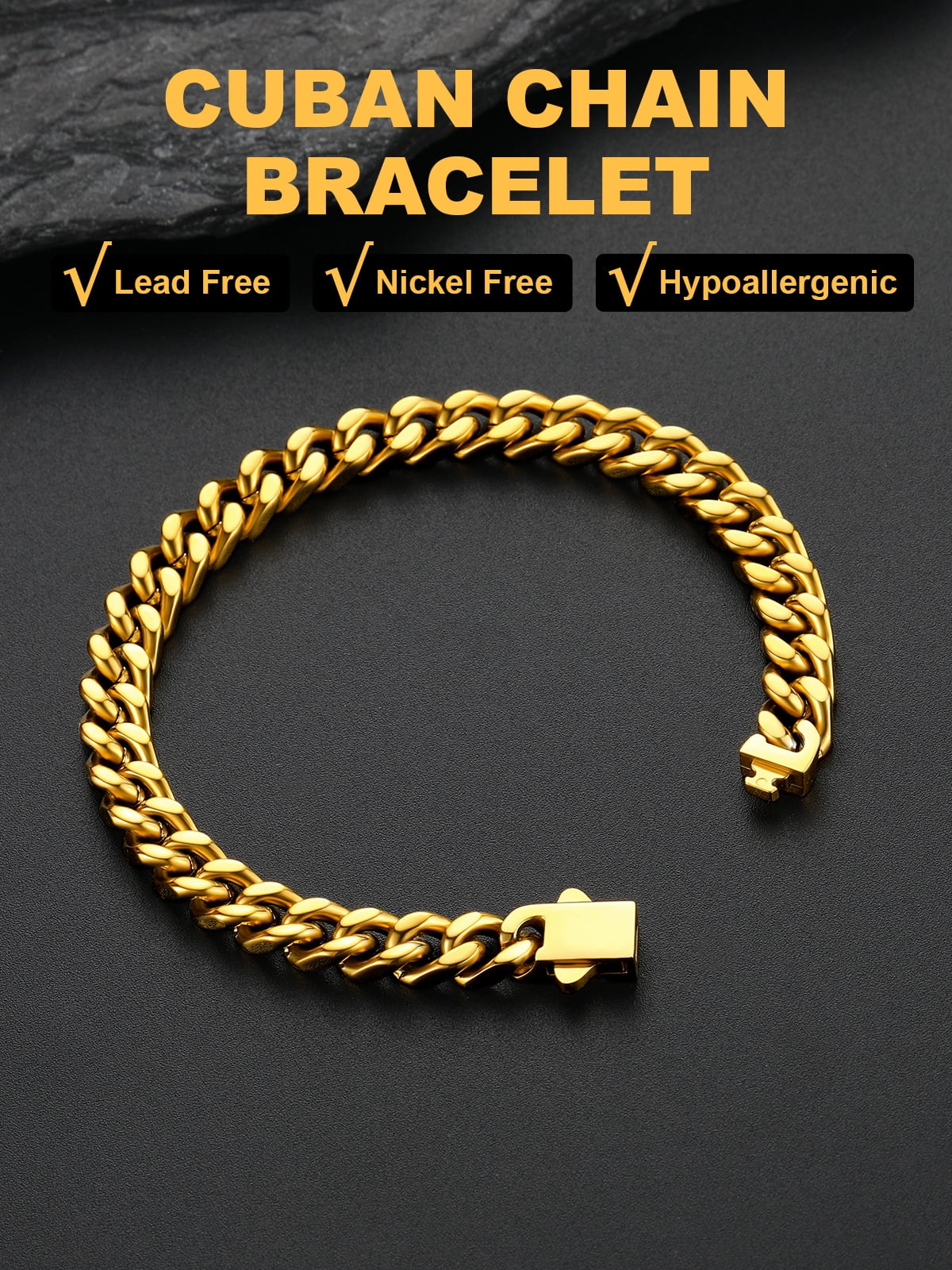 U7 Miami Cuban Bracelet for Men 14K Gold Plated Charm Bracelet 7mm Chain Bracelet Birthday Valentines Jewelry Gift 8.3inch