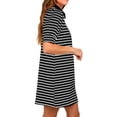 thumbnail image 3 of Stripe Printing Women Short Sleeve V Neck Casual Mini Shirt Dresss, 3 of 5