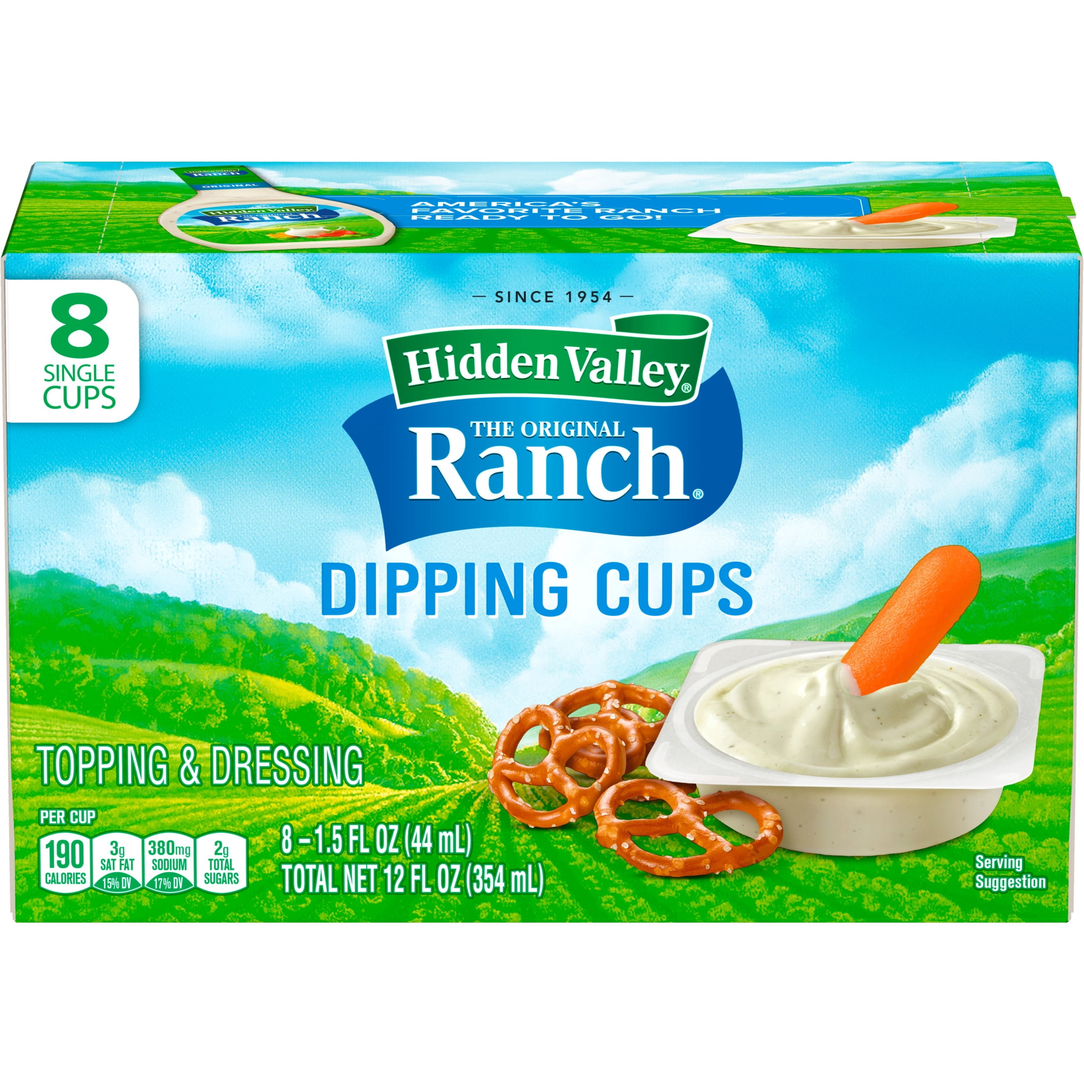 (8 Pack) Hidden Valley Ranch Dip Sauce Salad Dressing, Condiment & Topping, 1.5 fl oz To-Go Cups
