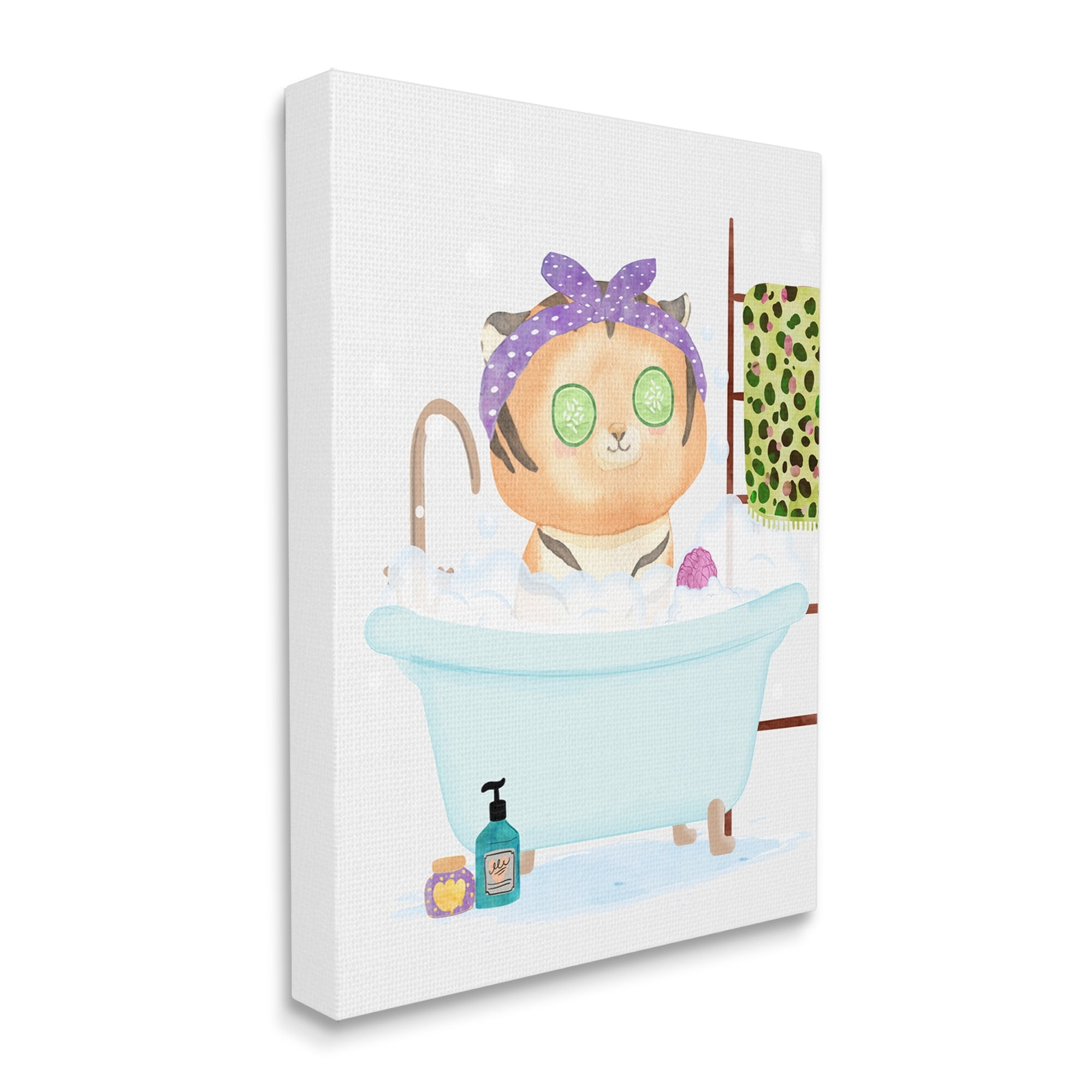 Stupell Industries Children's Tiger Bubble Bath Cute Safari Animal Bathroom, 30 x 40,Design by Erica Billups