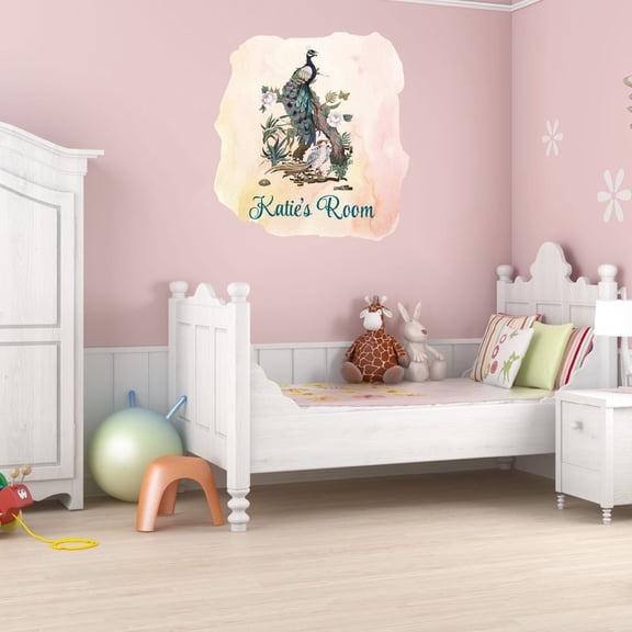 Personalized Watercolor Decal Living Room Wall Decal for Family Pink Color Background Floral Art Design Cute Custom Name Décor - Size: 9 In x 10 In