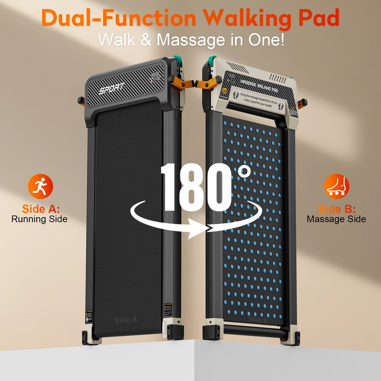 Dual-Sided Under Desk Treadmill with Incline - Compact 2-in-1 Walking Pad & Foot Massage, 330LBS , Aluminum Alloy,Ideal for Home/Office, Holiday Gift, Treadmills for Home Exercise