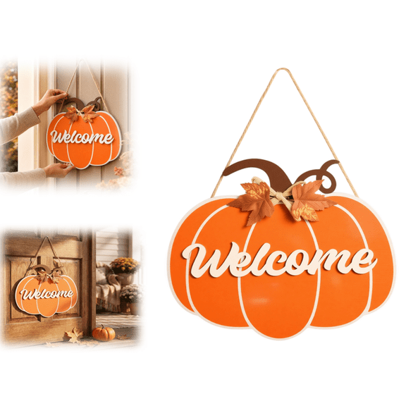 Fall Door Decor Pumpkin Door Hanger, Wooden Fall Welcome Sign for Home | Wooden pumpkin fall door hanger for front door porch wall and home decor Perfect fall decorations for Thanksgiving