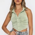thumbnail image 3 of Camiseta sin mangas con botones para mujer, Top informal elegante de Color puro con cuello vuelto, Top sin mangas con cuello Halter para oficina, 3 of 6