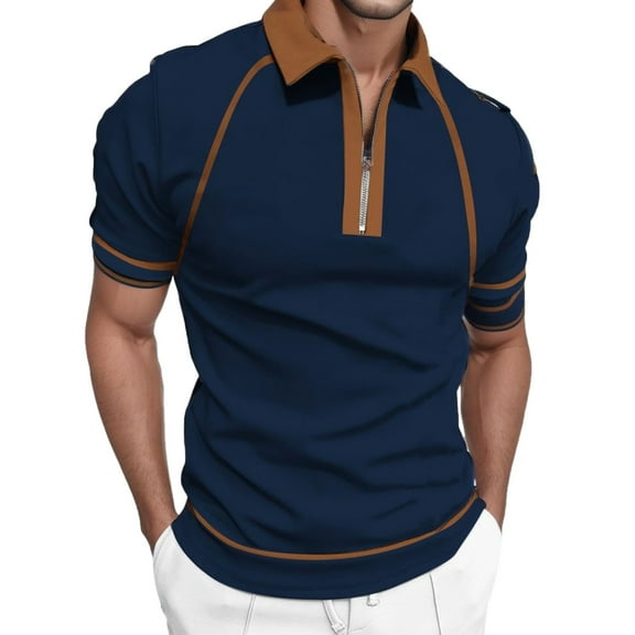 Sngxgn Men's Short Sleeve Solid Stretch Cotton Polo Shirt(Dark Blue,L)