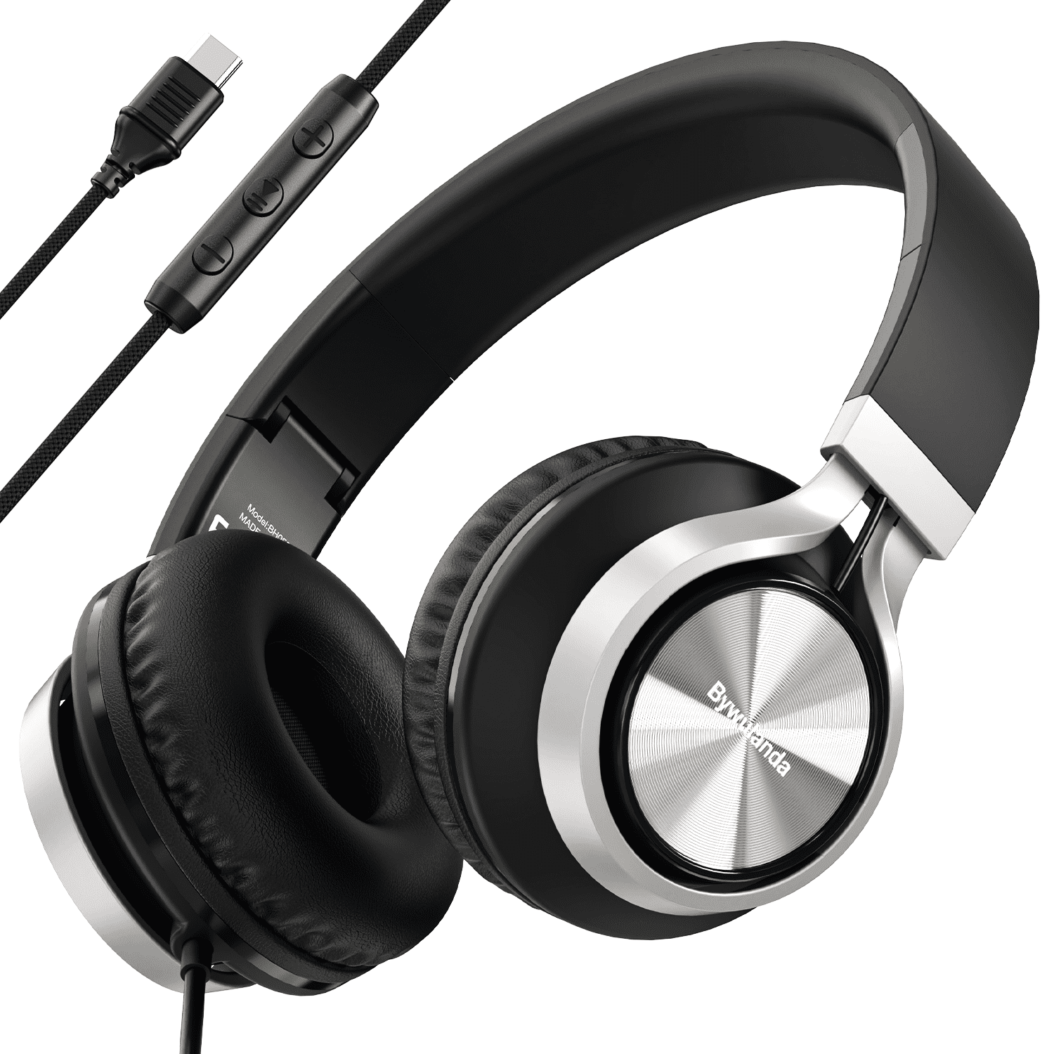 USB C Headphones with Mic and Volume Control, Over Ear Stereo Headsets, Wired Foldable Headphones for Smartphones Chromebook Laptop Tablets Travel(Black)
