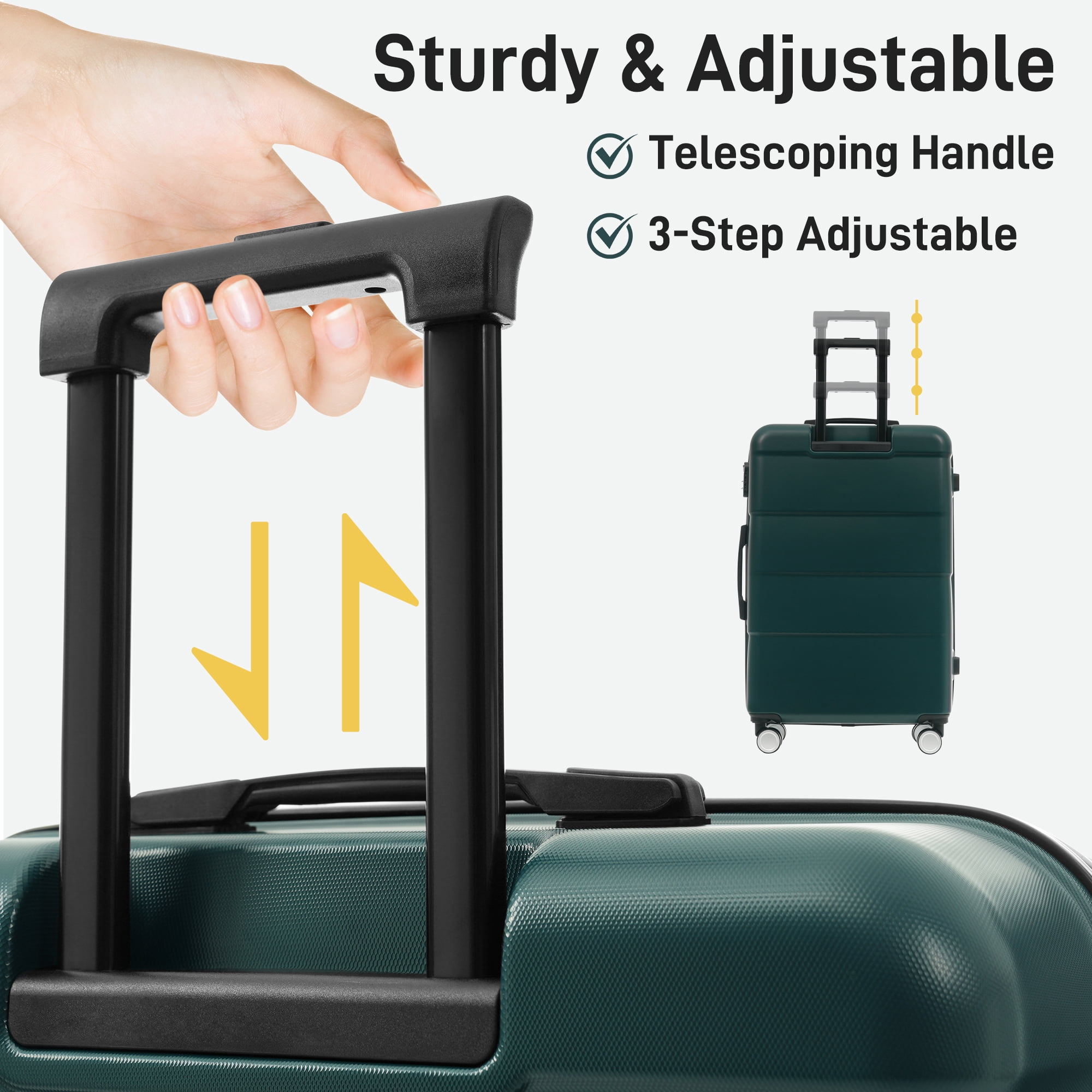 Euroco 3 Piece ABS Hardshell Luggage Sets,Lightweight Durable Suitcase with Spinner Wheels,Carry-on & Checked Travel Luggage(20"/24"/28"),Dark Green