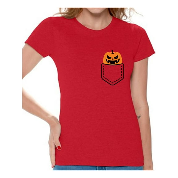 Awkward Styles Halloween Pumpkin Pocket Tshirt Halloween Shirt for Women Jack-O'-Lantern Pumpkin Pocket Shirt Pumpkin Patch Women's Tshirt Halloween Costume T Shirt Spooky Gifts Pumpkin Face Shirt