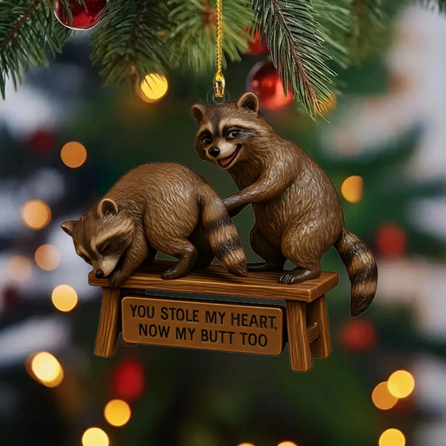 Adorno Navideño de Mapache, Colgante Plano Acrílico 2D | Decoración Navideña Tierna y Traviesa | Un Toque Original para El Árbol o El Hogar | Energía Descarada - 1 Colgante