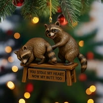 Wooowa Raccoon Christmas Acrylic Hanging Decor, Cute Raccoon Gifts for Men Women, Animal Xmas Ornaments, Rustic Woodland Xmas Decoration, Raccoon Lovers