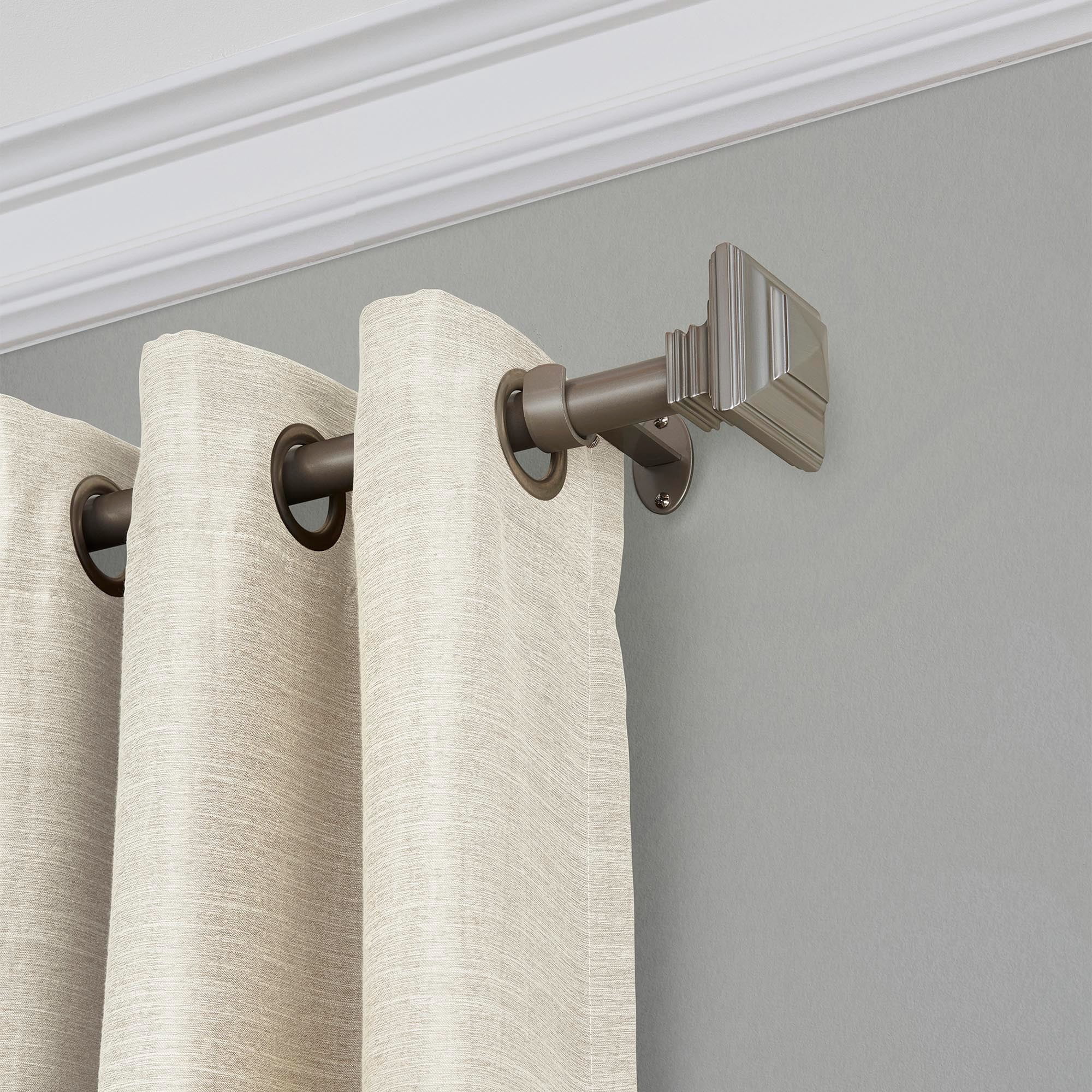 Elrene Home Fashions Florence Single Curtain Rod with Stacked Square Finial, Polished Nickel, 86" x 120"