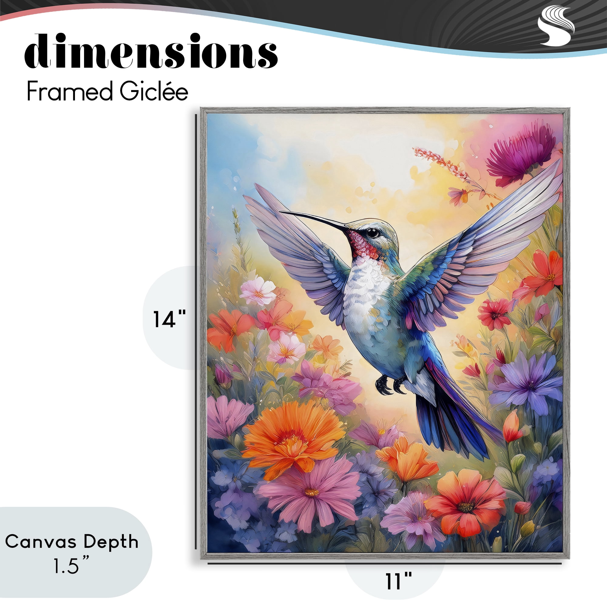 Stupell Industries Colorful Hummingbird in Bloom Gray Framed Giclee Art, design by Creative Studio