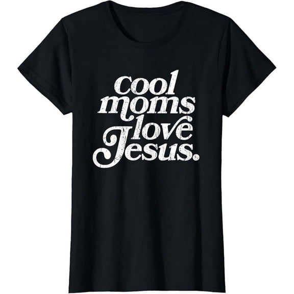 Women's 100% Cotton T-Shirt 180gsm - Cool Moms Love Jesus T-shirt Funny Christian Mom Graphic Tee, Black Comfortable Breathable Soft Tee, Mother's Day Gift for Women